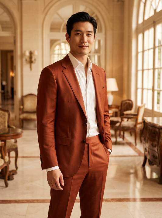 Rust Silk Blend Groomsmen Suit — Custom Made to Measure - front view
