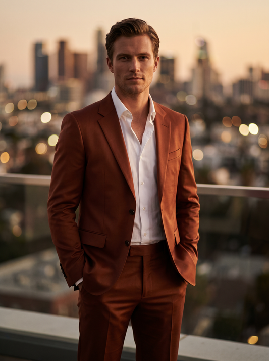Rust Silk Blend Suit — Custom Made to Measure - front view