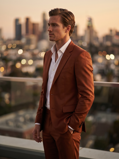 Rust Silk Blend Suit — Custom Made to Measure - side view