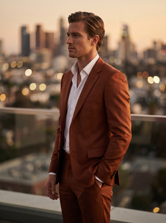 Rust Silk Blend Suit — Custom Made to Measure - side view
