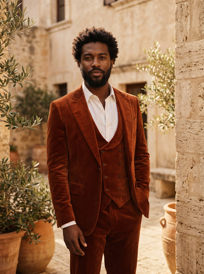 Rust Velvet 3-Piece Suit — Custom Made to Measure - front view