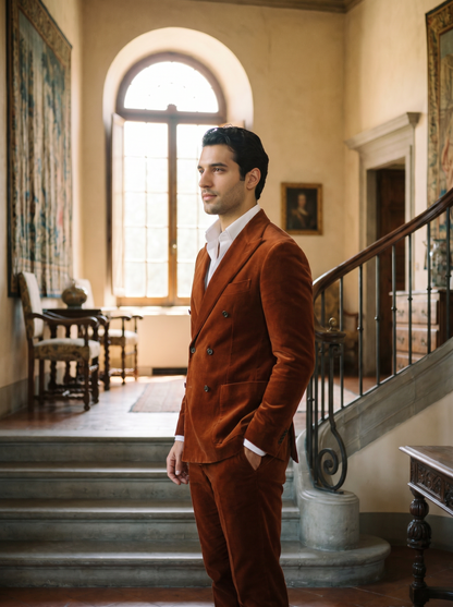 Rust Velvet Double Breasted Suit — Custom Made to Measure - side view