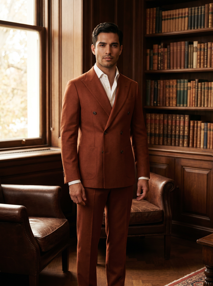 Rust Wool Double Breasted Suit — Custom Made to Measure - front view