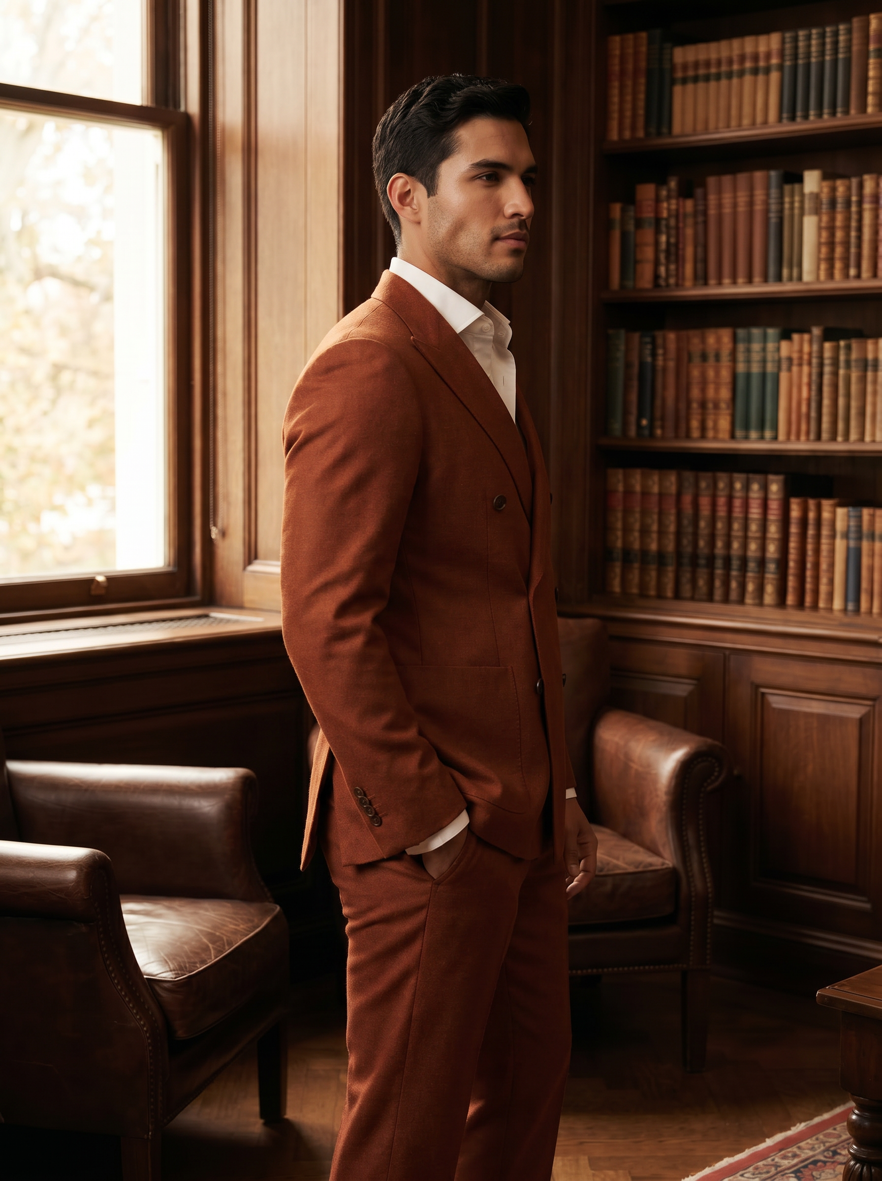 Rust Wool Double Breasted Suit — Custom Made to Measure - side view
