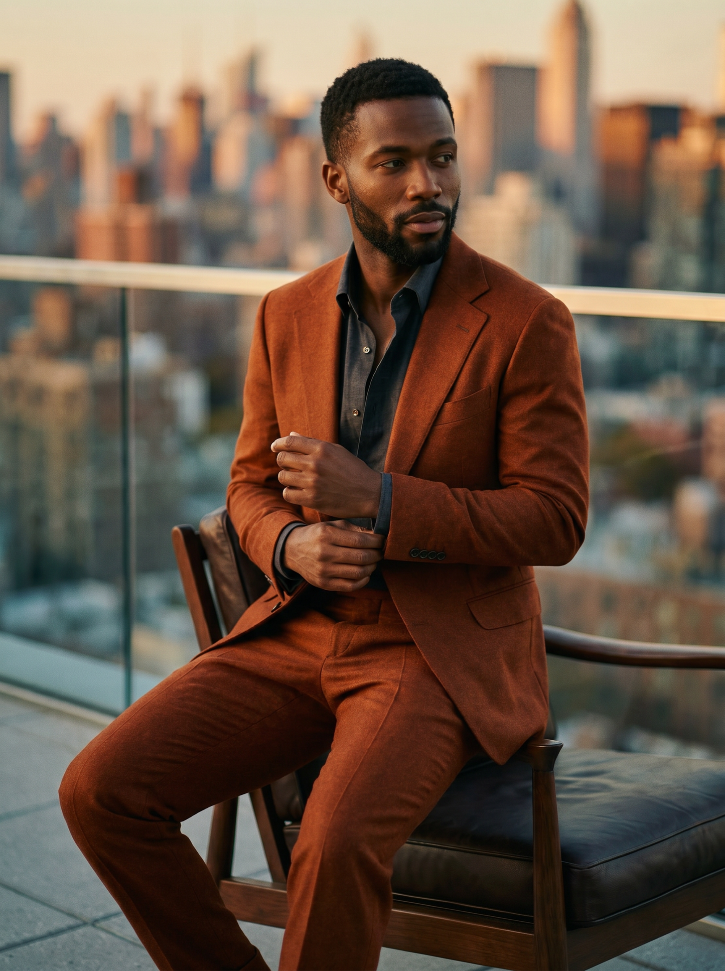 Rust Wool Groomsmen Suit — Custom Made to Measure - seated view