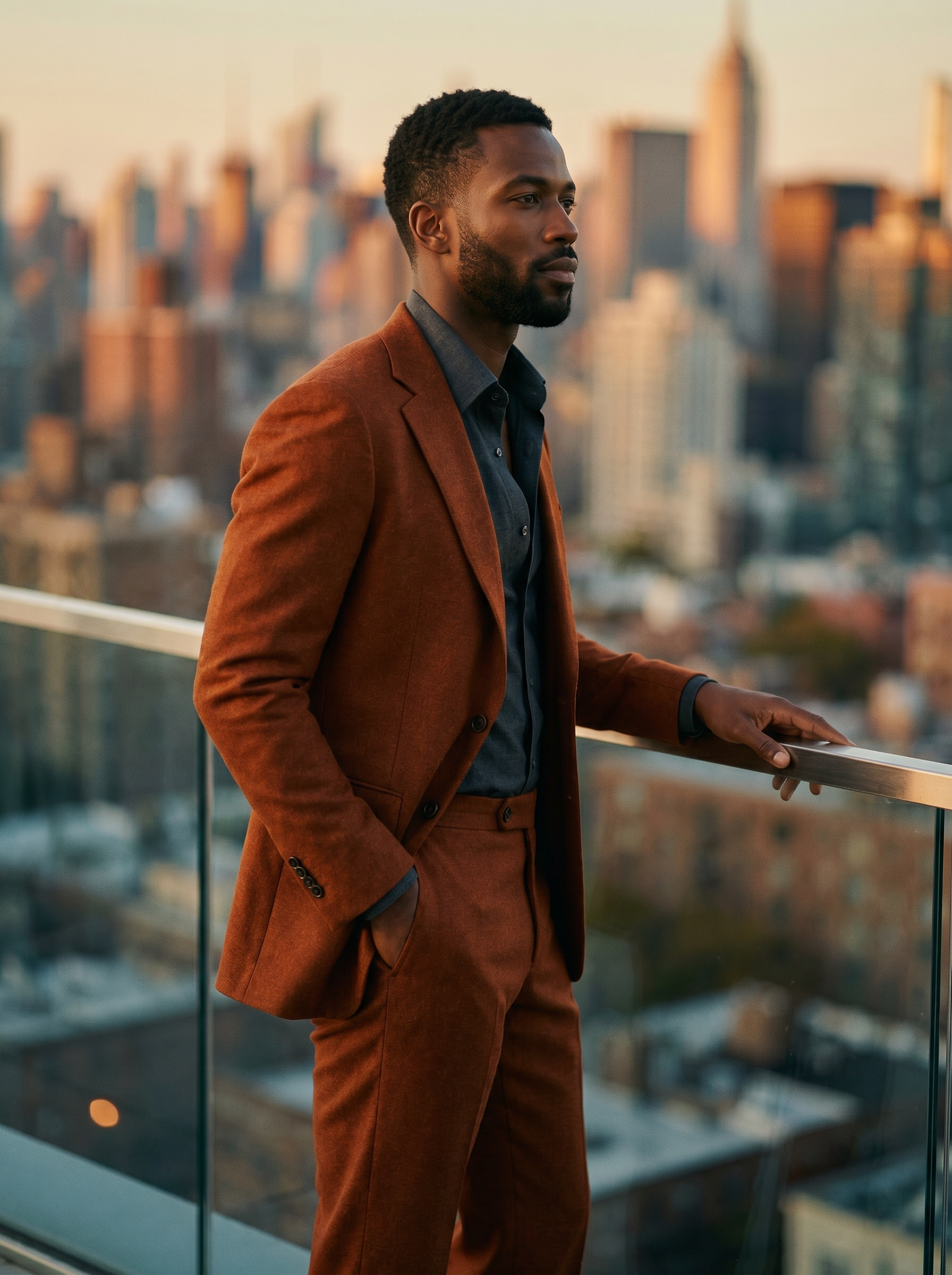 Rust Wool Groomsmen Suit — Custom Made to Measure - side view