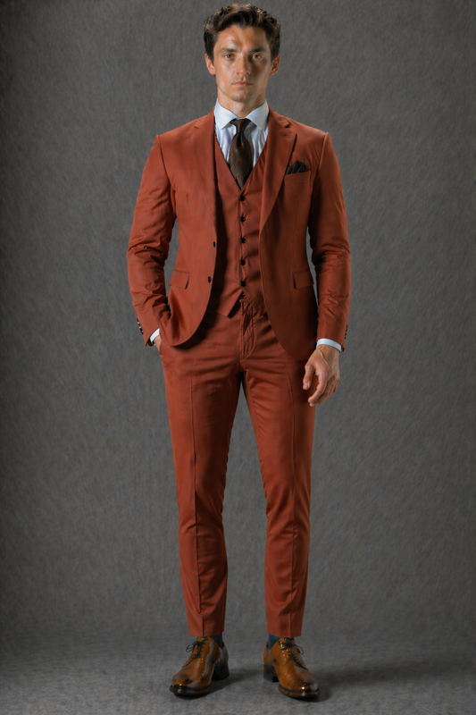 Rust Cotton Slim Fit Suit — Custom Made to Measure