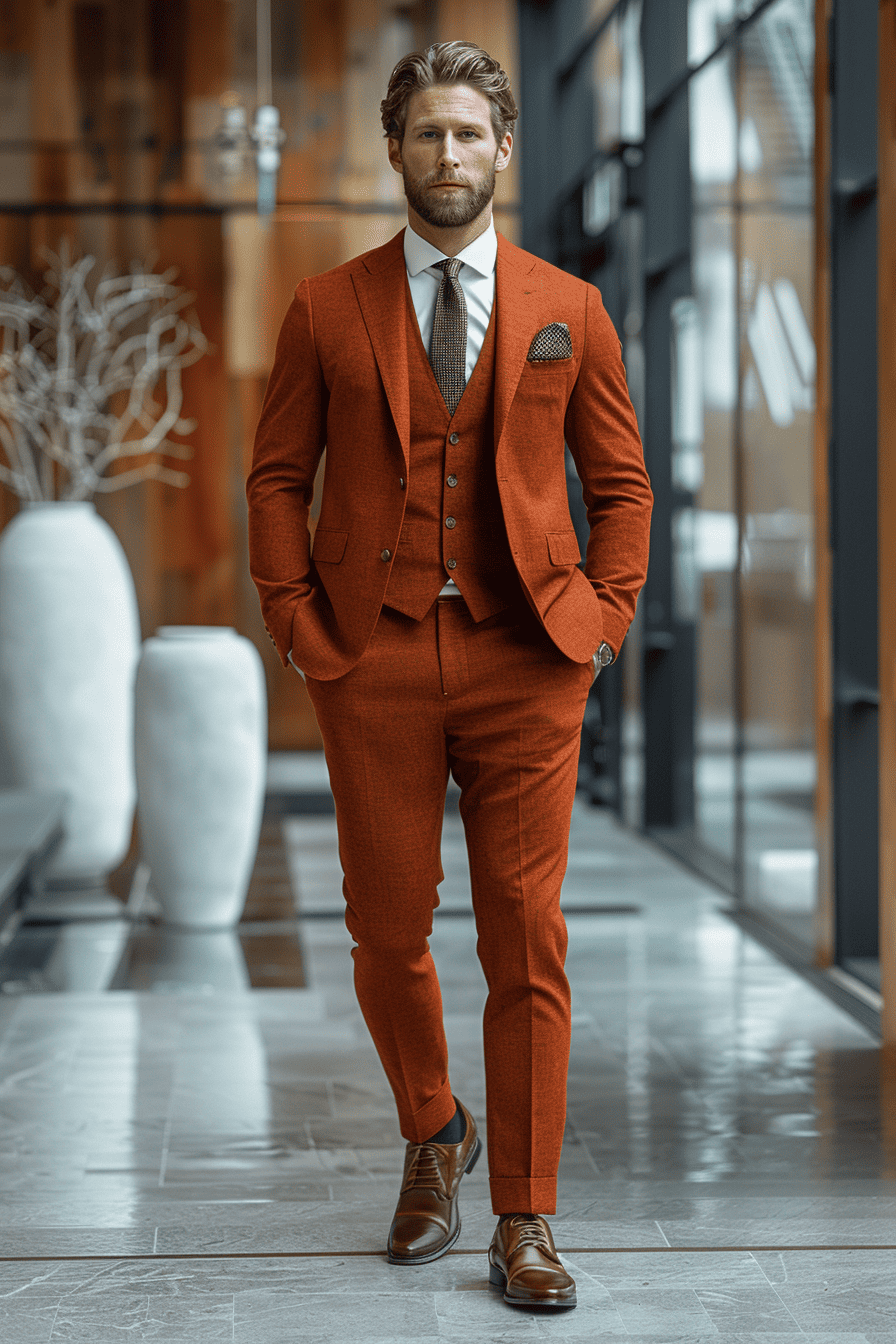 Rust Wool Cocktail Party Suit — Custom Made to Measure