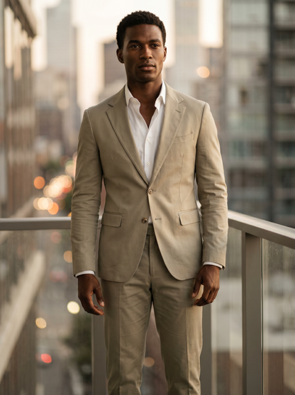 Sage Beige Cotton Suit — Custom Made to Measure - front view
