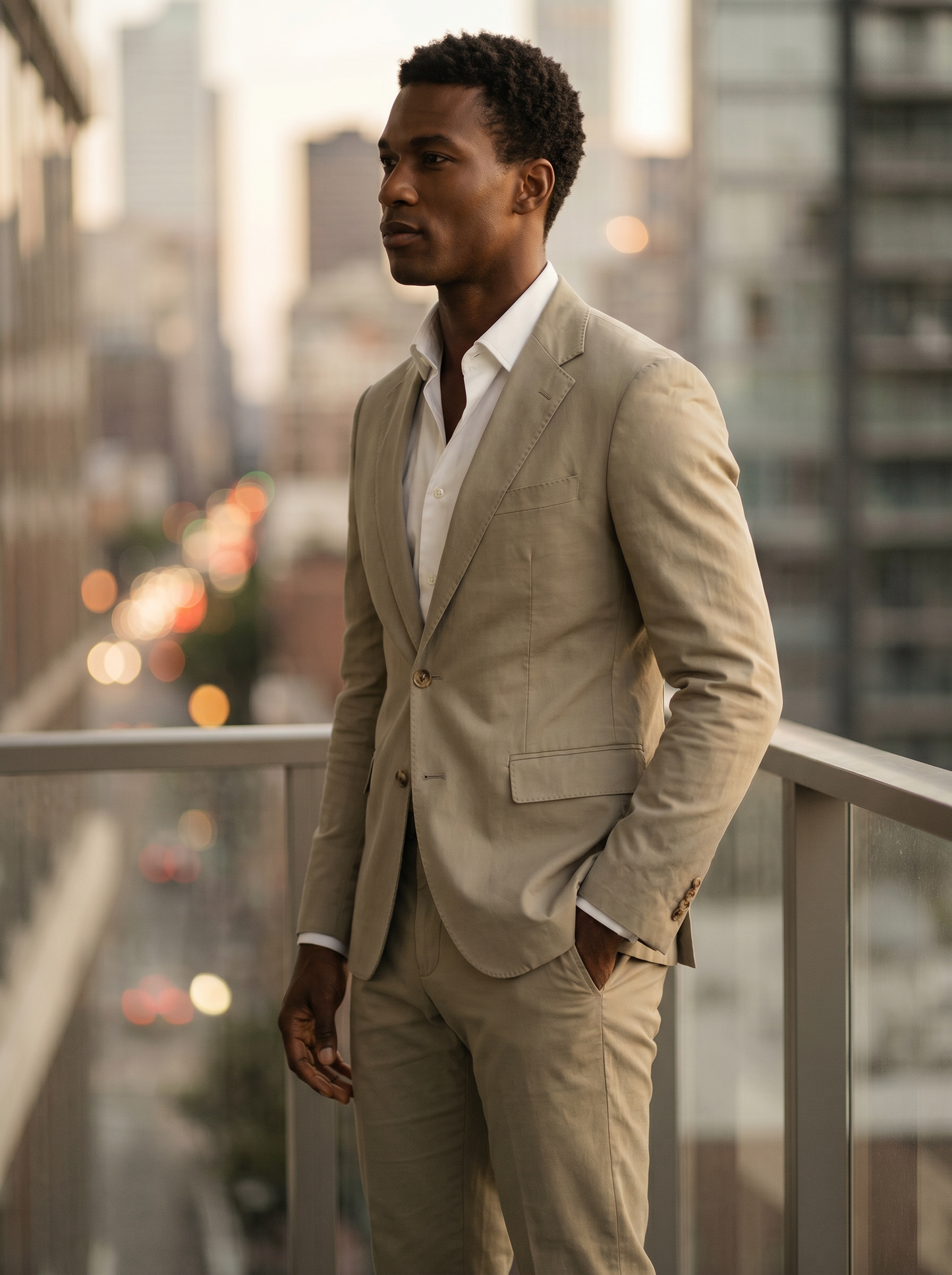 Sage Beige Cotton Suit — Custom Made to Measure - side view