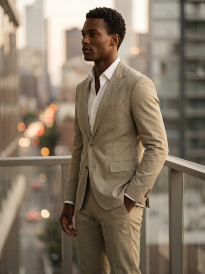 Sage Beige Cotton Suit — Custom Made to Measure - side view