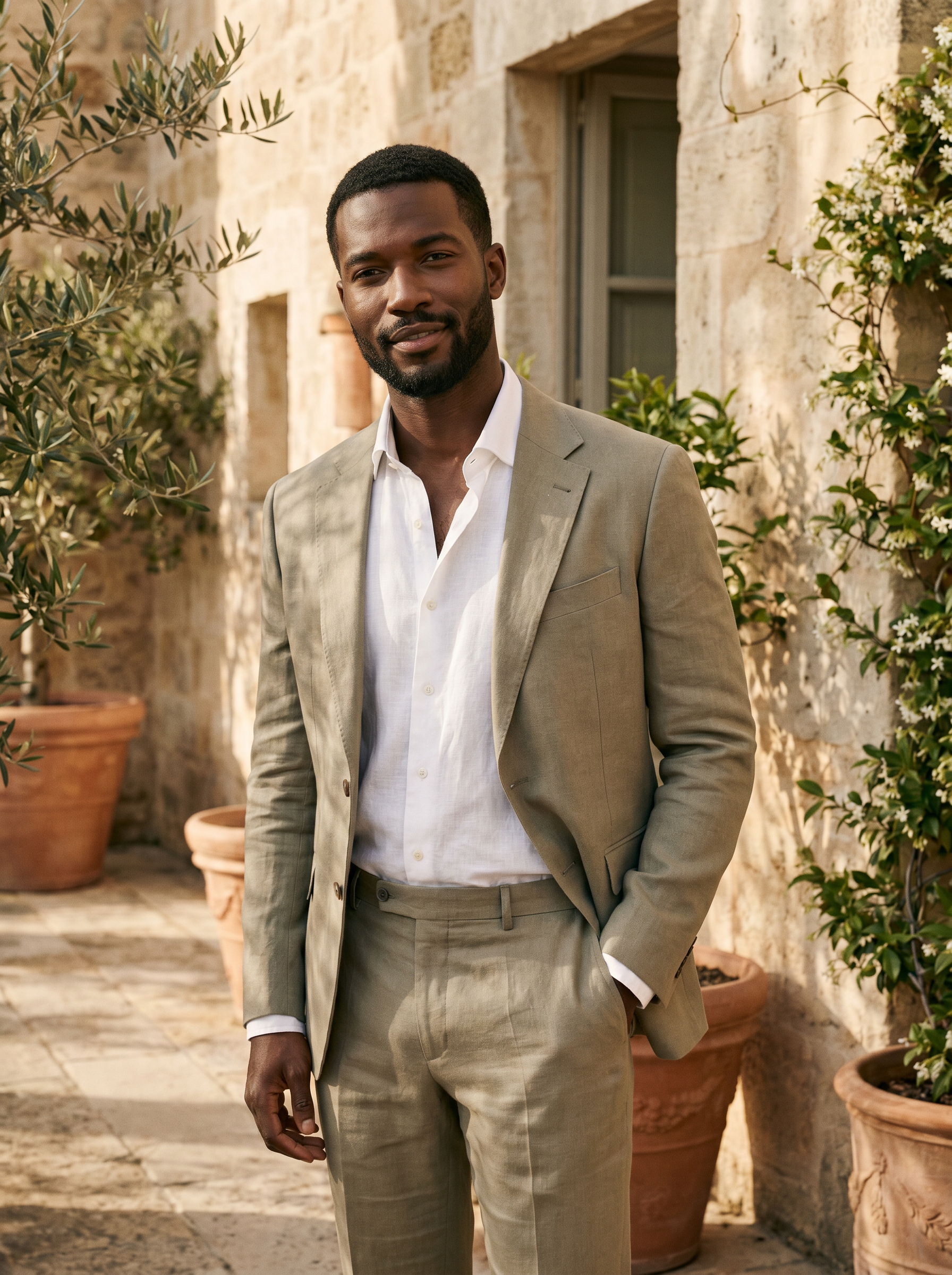 Sage Beige Linen Suit — Custom Made to Measure - front view