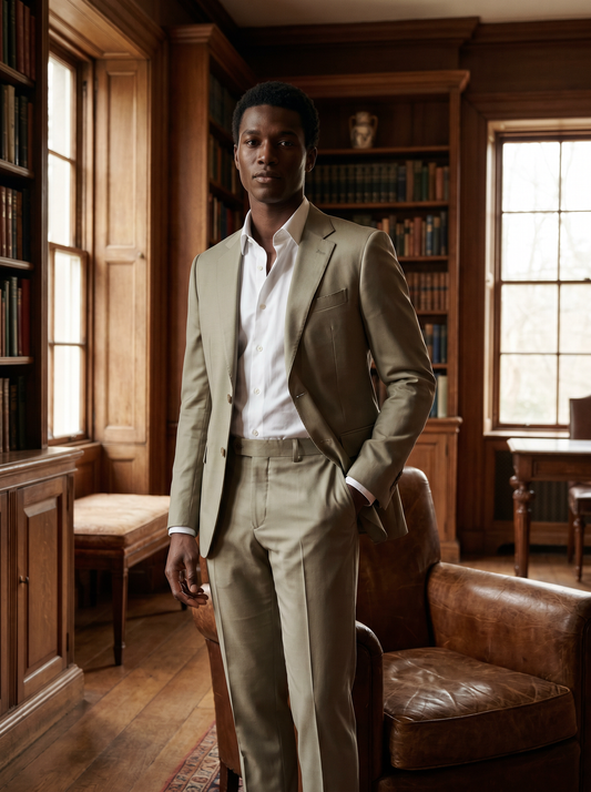 Sage Beige Silk Blend Suit — Custom Made to Measure - front view