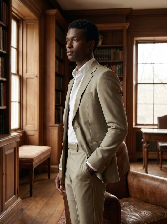 Sage Beige Silk Blend Suit — Custom Made to Measure - side view