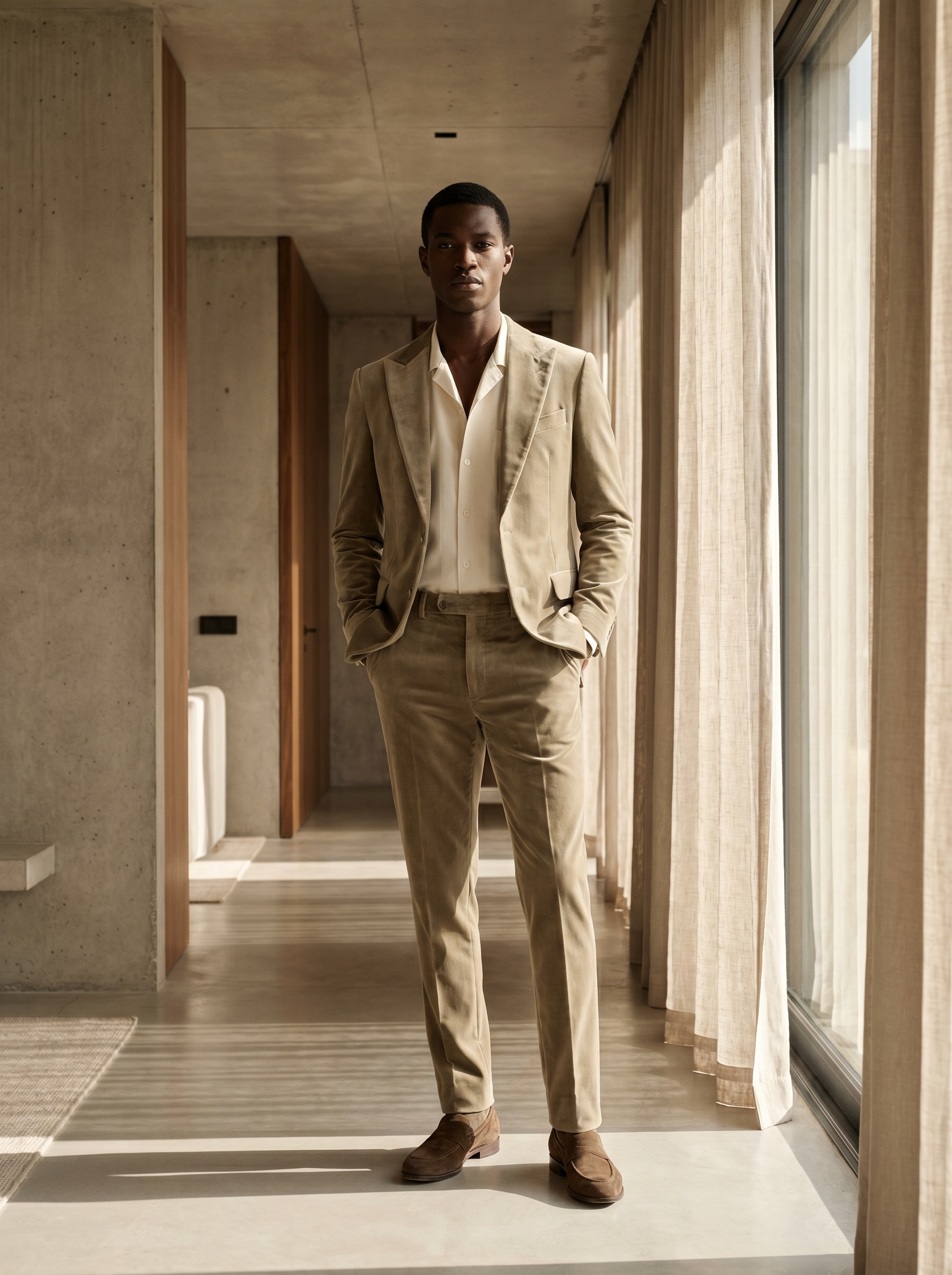 Sage Beige Velvet Suit — Custom Made to Measure - front view