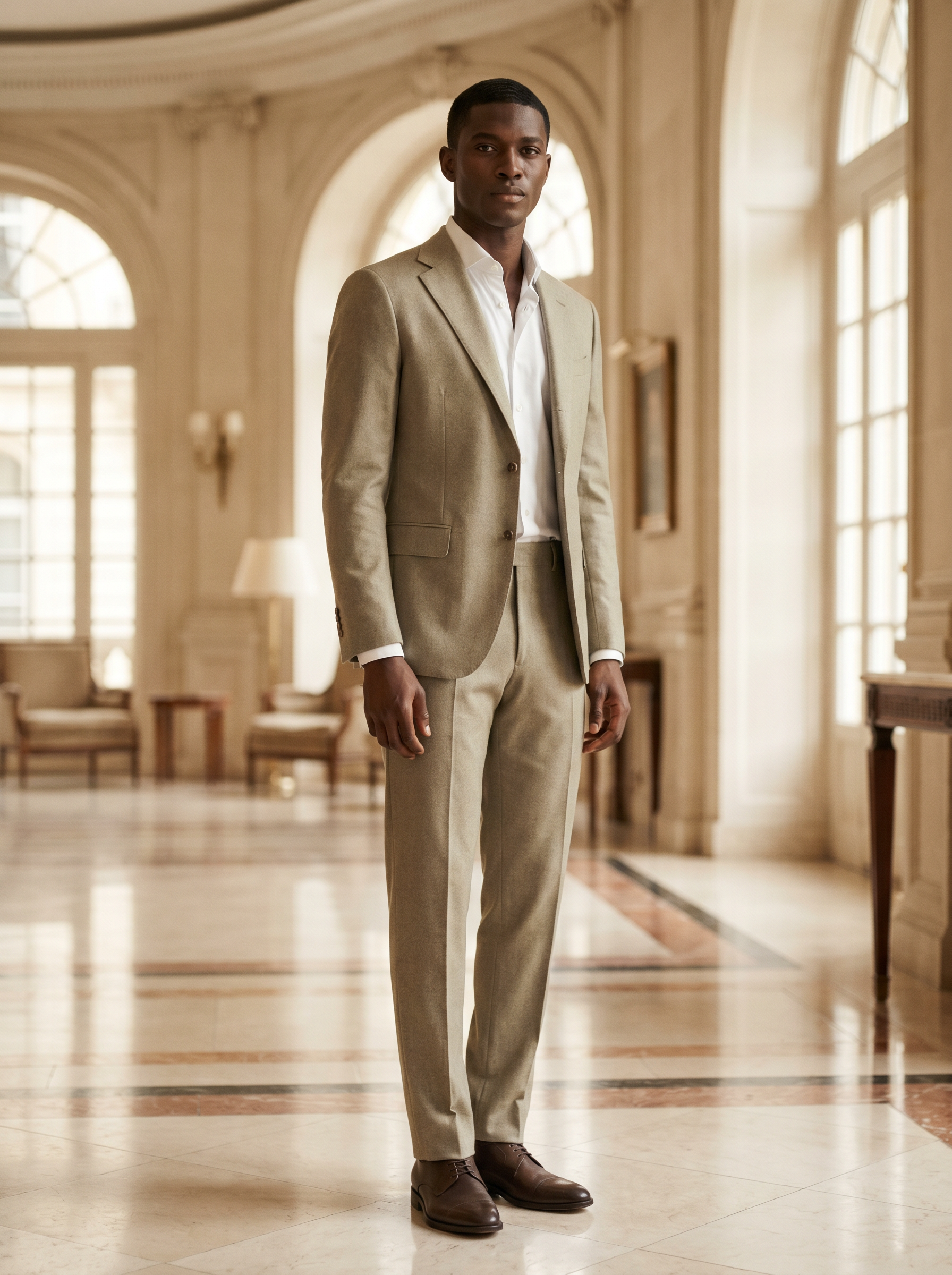 Sage Beige Wool Suit — Custom Made to Measure - front view