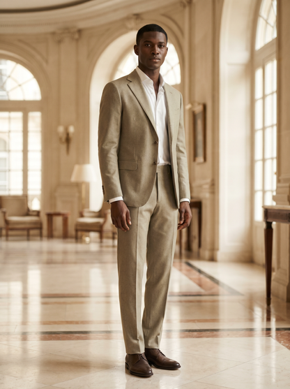 Sage Beige Wool Suit — Custom Made to Measure - front view