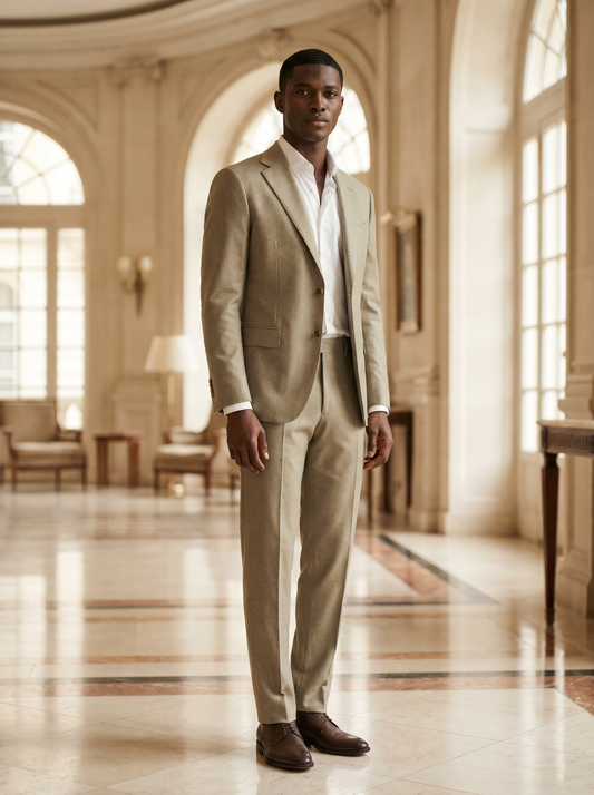 Sage Beige Wool Suit — Custom Made to Measure - front view