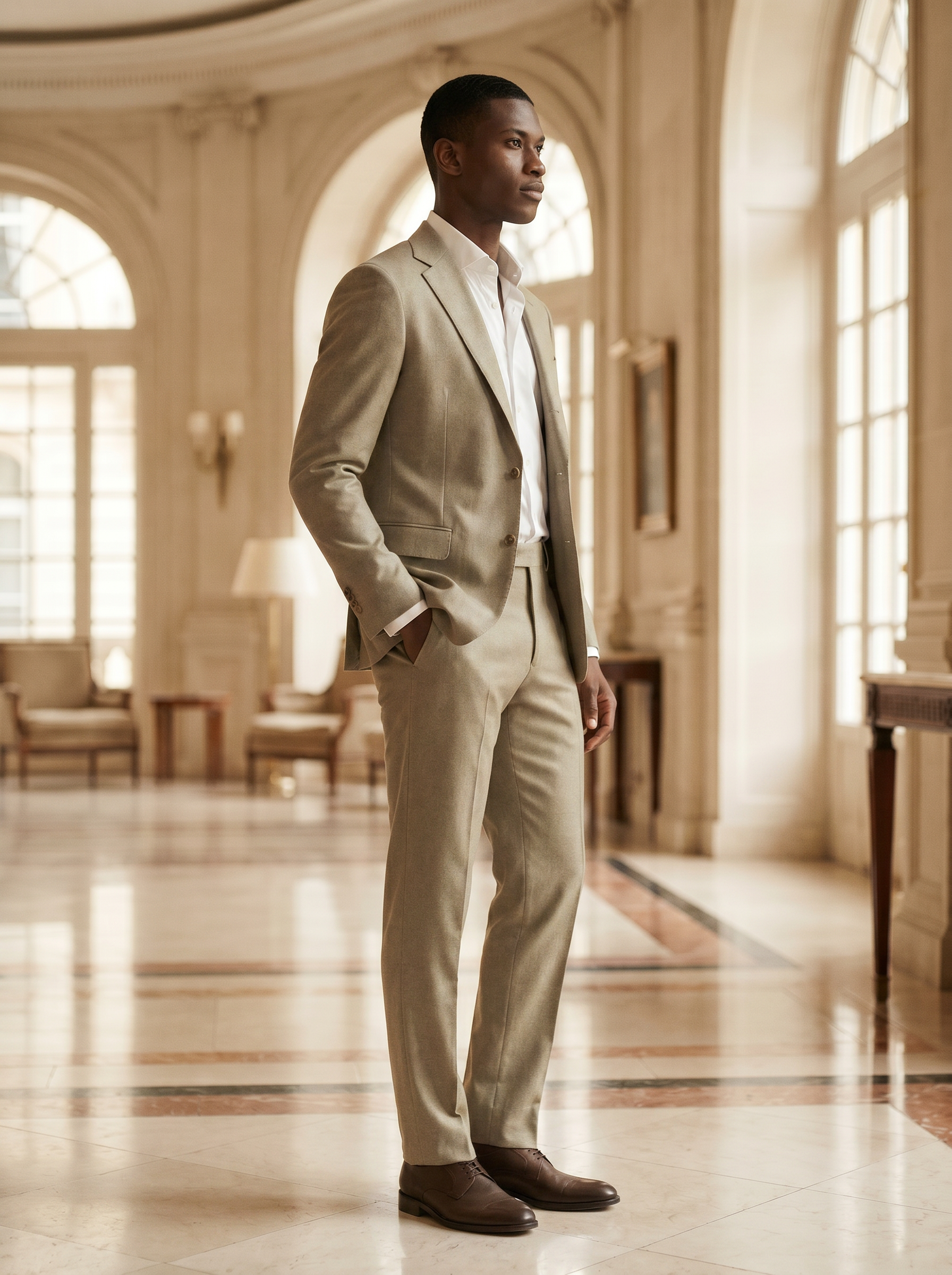 Sage Beige Wool Suit — Custom Made to Measure - side view