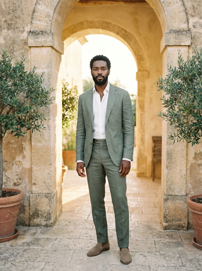 Sage Green Linen Groomsmen Suit — Custom Made to Measure - front view