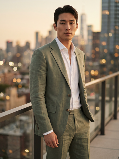 Sage Green Linen Suit — Custom Made to Measure - front view