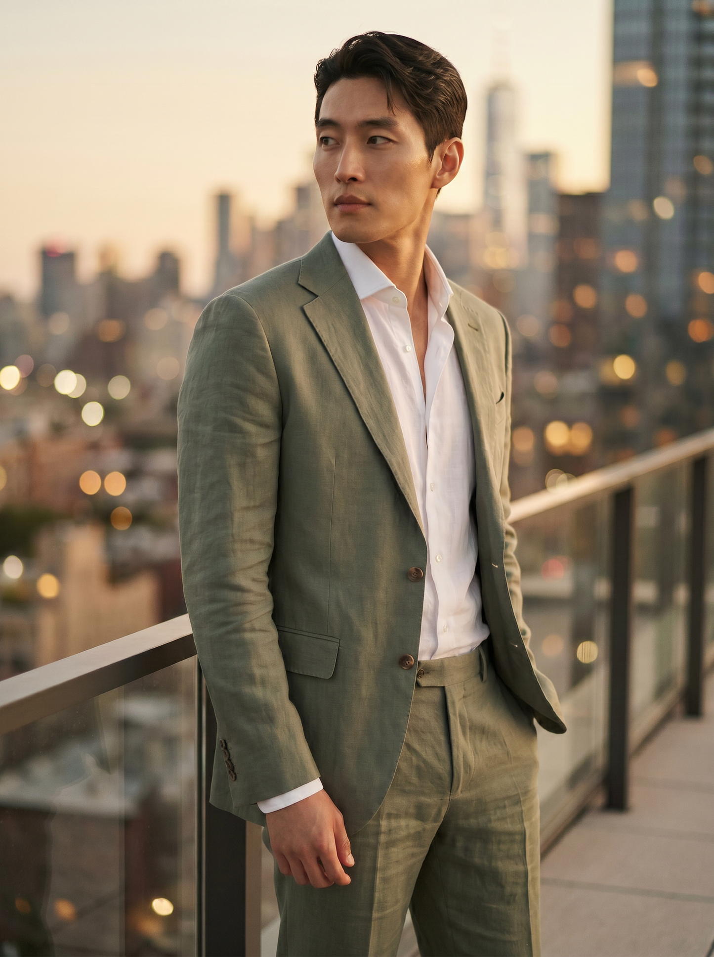 Sage Green Linen Suit — Custom Made to Measure - side view
