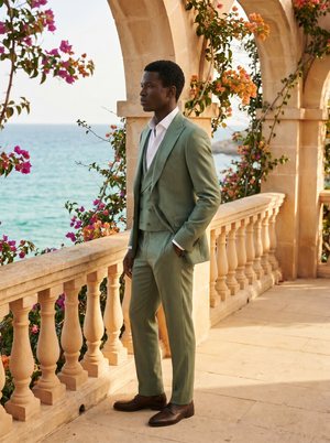 Sage Green Silk Blend 3-Piece Suit — Custom Made to Measure — 2