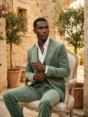 Sage Green Velvet 3-Piece Suit — Custom Made to Measure — 3