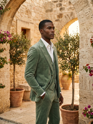 Sage Green Velvet 3-Piece Suit — Custom Made to Measure — 2