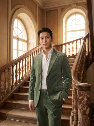 Men's Sage Green Velvet Suit — Custom Made to Measure | SuitedNoir — 1