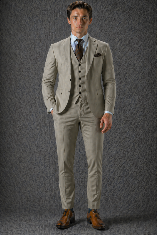 Sage Beige Cotton Slim Fit Suit — Custom Made to Measure