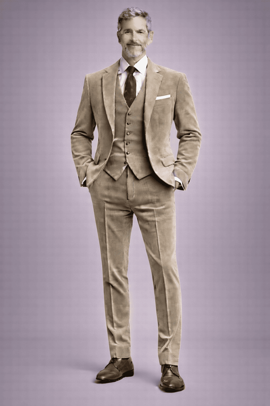 Sage Beige Velvet Slim Fit Suit — Custom Made to Measure