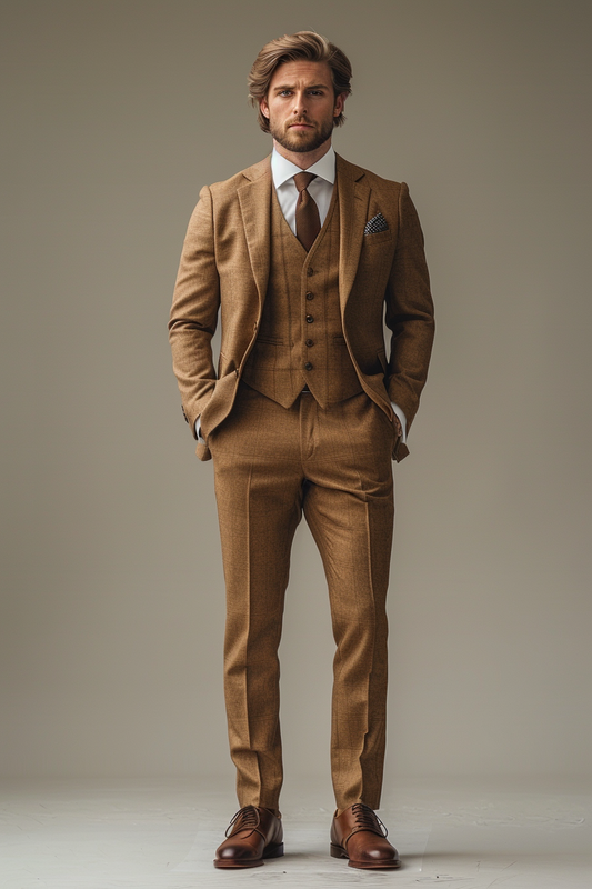 Sage Beige Wool Graduation Suit — Custom Made to Measure