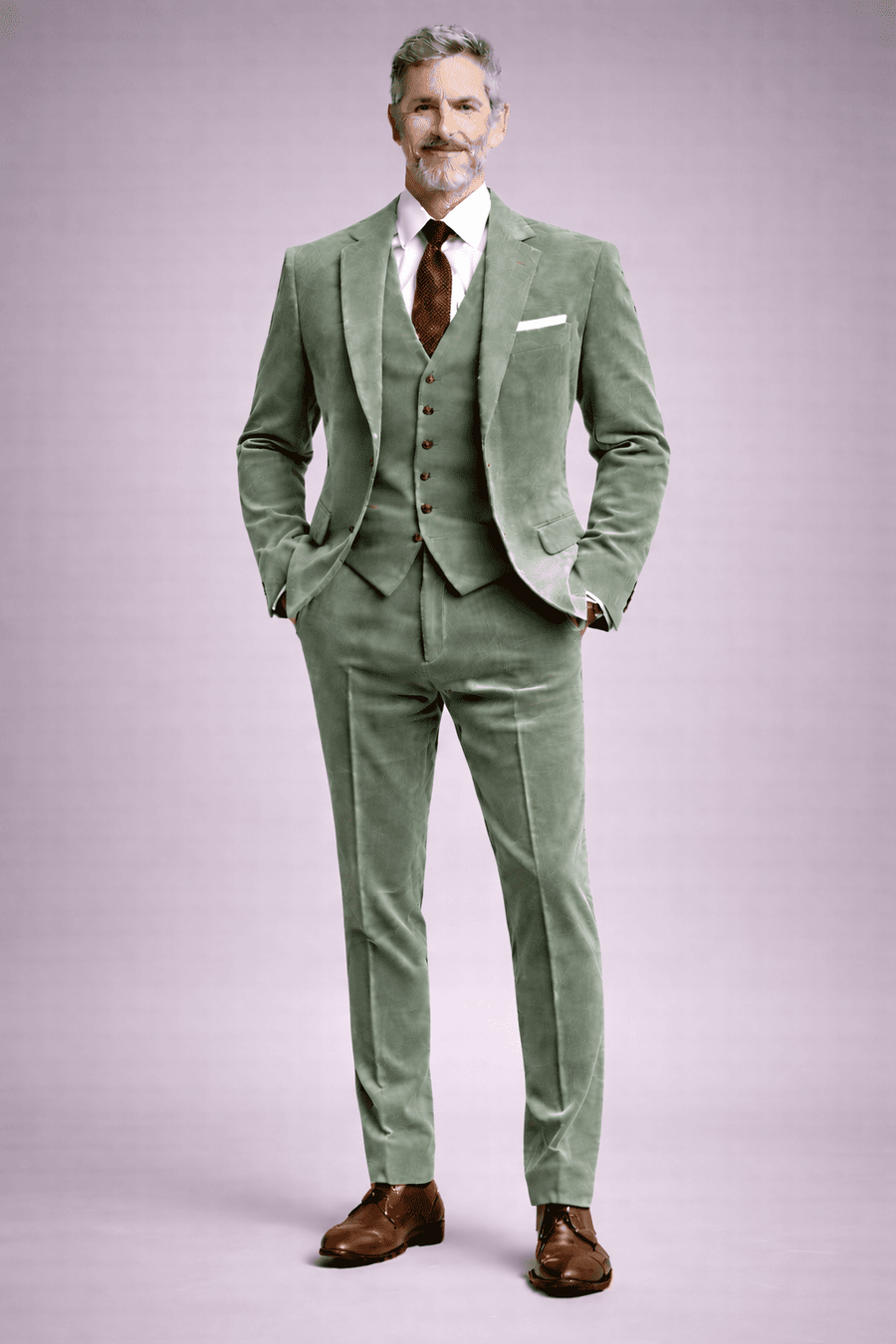 Sage Green Velvet Slim Fit Suit — Custom Made to Measure