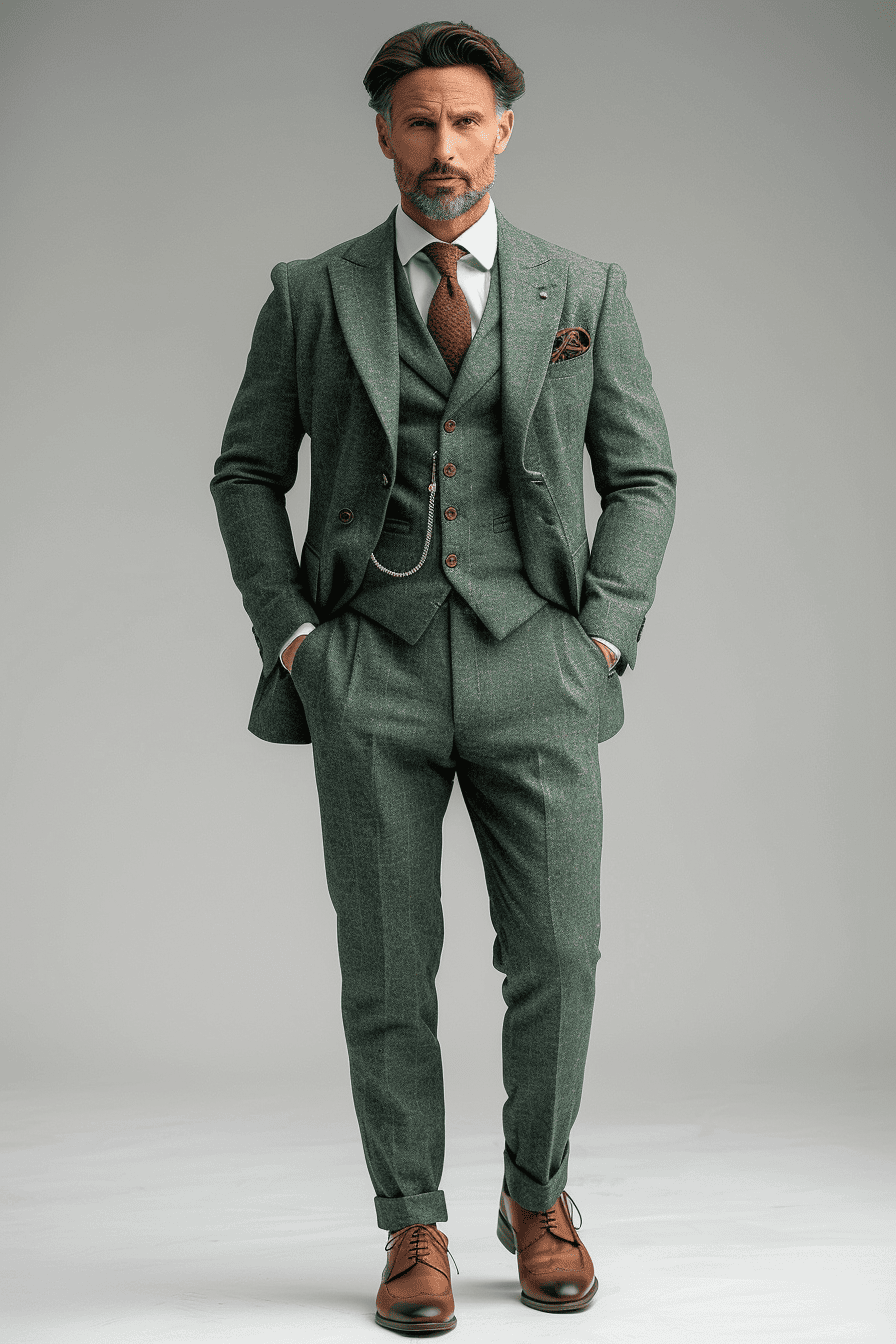 Sage Green Wool Cocktail Party Suit — Custom Made to Measure