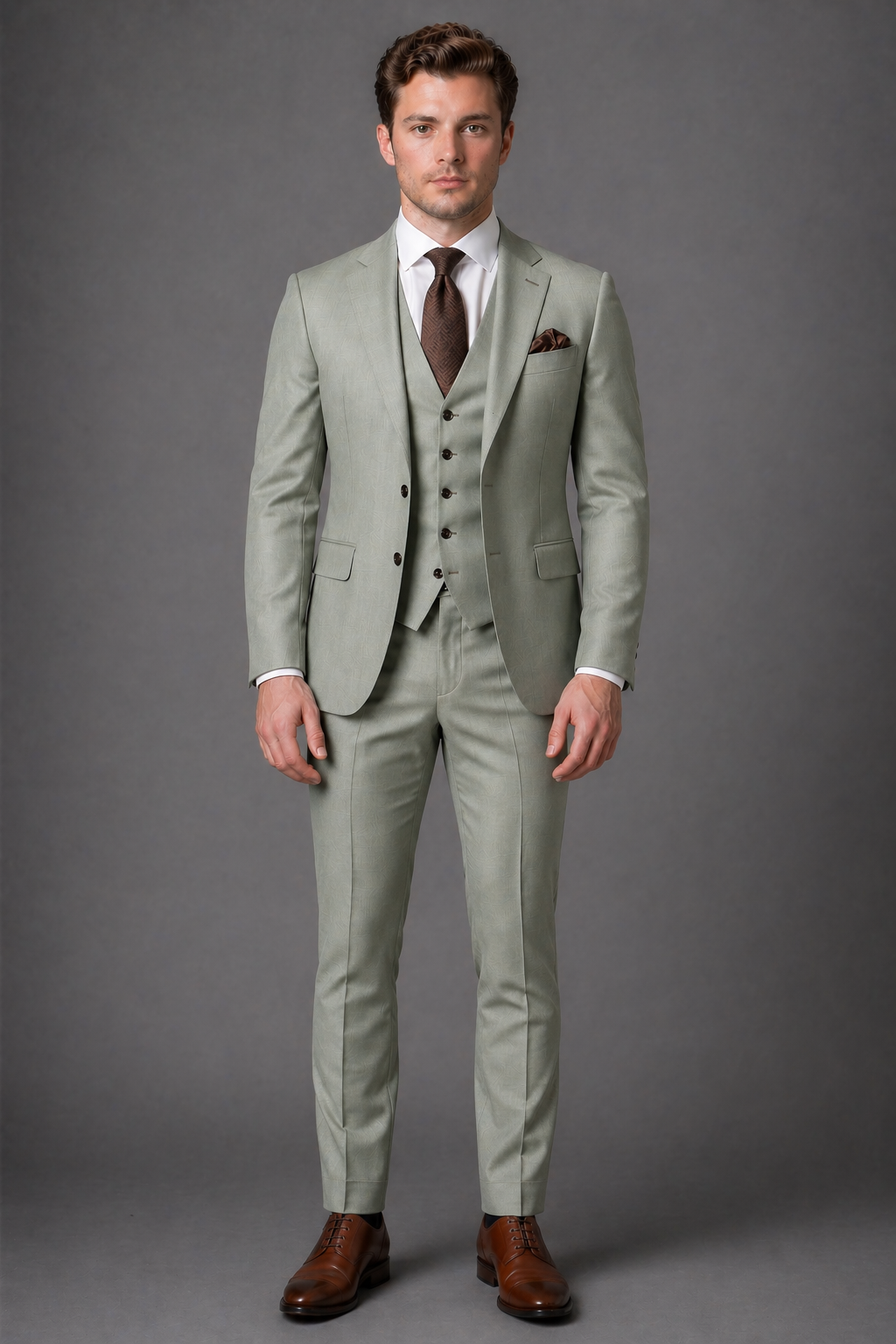 Sage Green Wool Slim Fit Suit — Custom Made to Measure