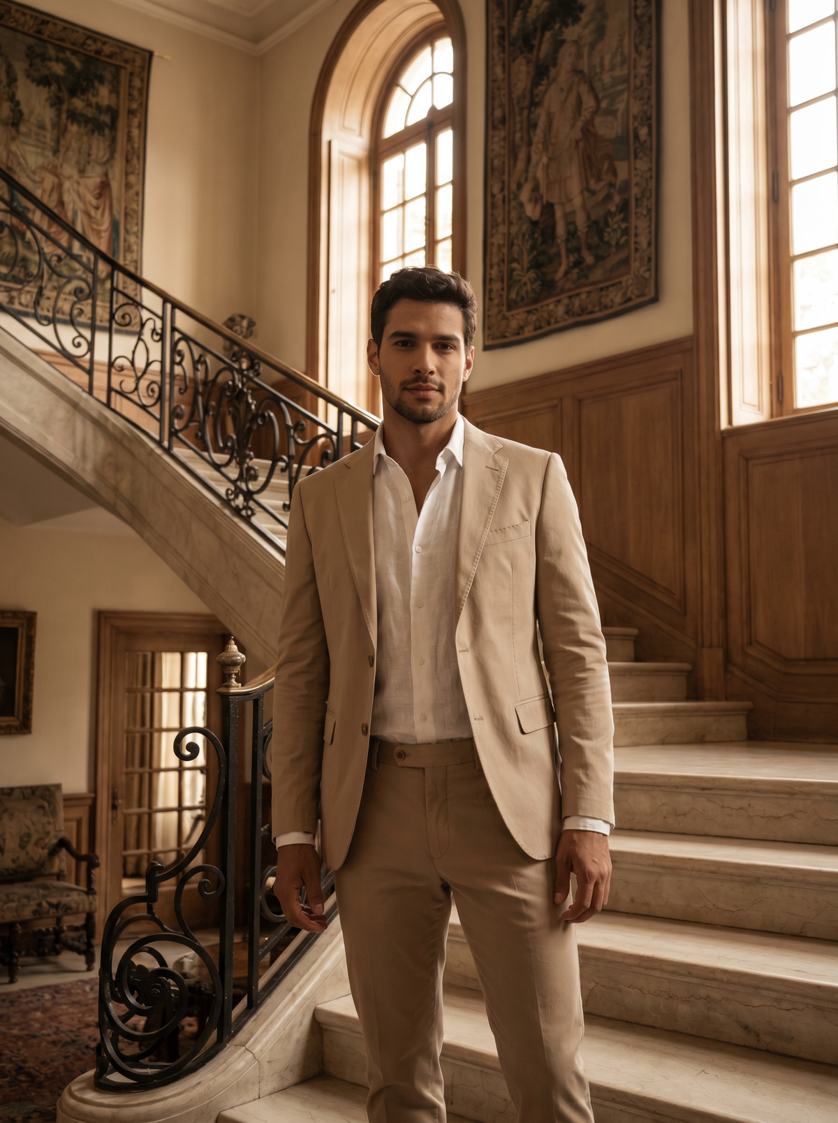 Sand Cotton Groomsmen Suit — Custom Made to Measure - front view
