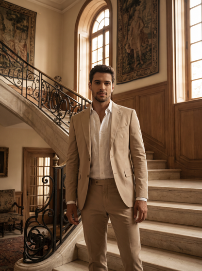 Sand Cotton Groomsmen Suit — Custom Made to Measure - front view