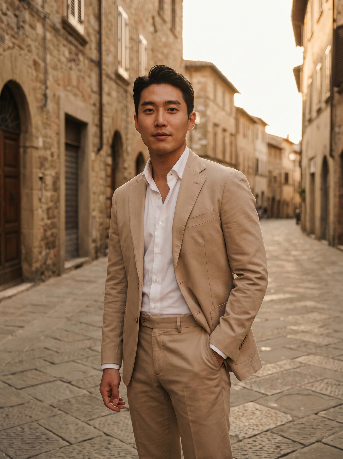 Sand Cotton Suit — Custom Made to Measure - front view
