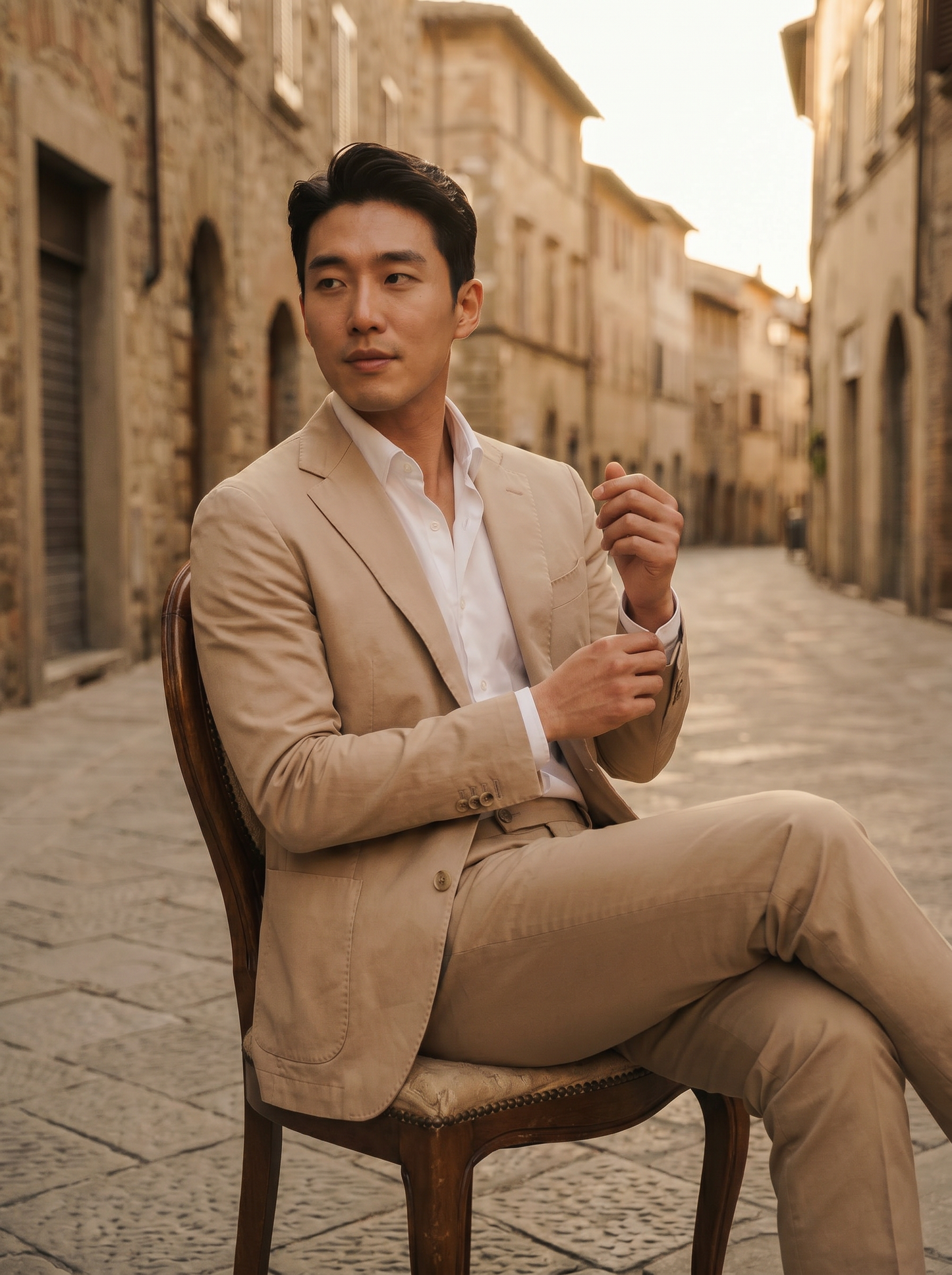 Sand Cotton Suit — Custom Made to Measure - seated view