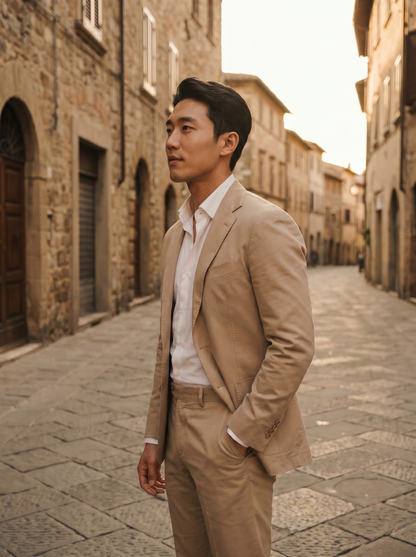 Sand Cotton Suit — Custom Made to Measure - side view