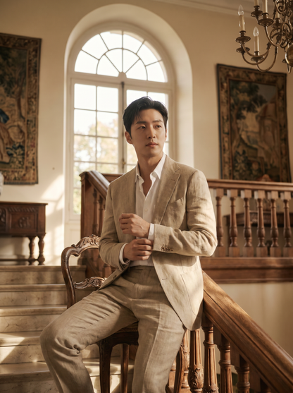 Sand Linen Suit — Custom Made to Measure - seated view