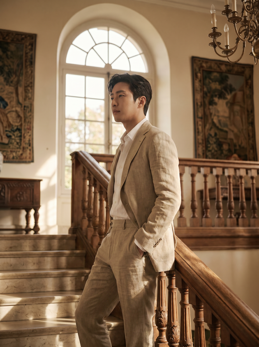 Sand Linen Suit — Custom Made to Measure - side view