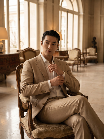 Sand Silk Blend Suit — Custom Made to Measure - seated view