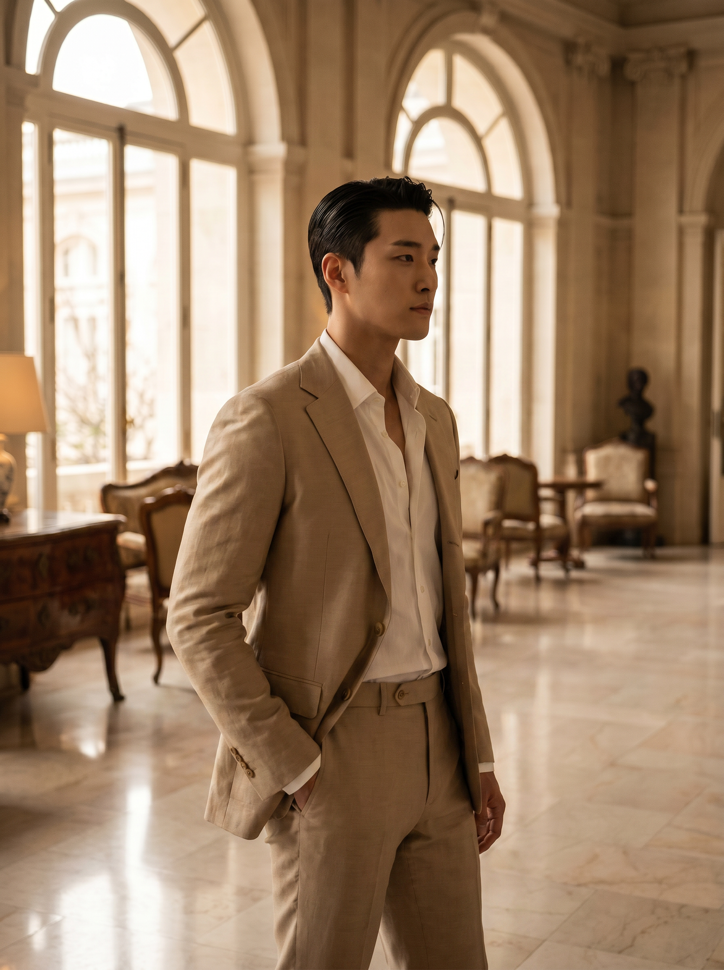 Sand Silk Blend Suit — Custom Made to Measure - side view