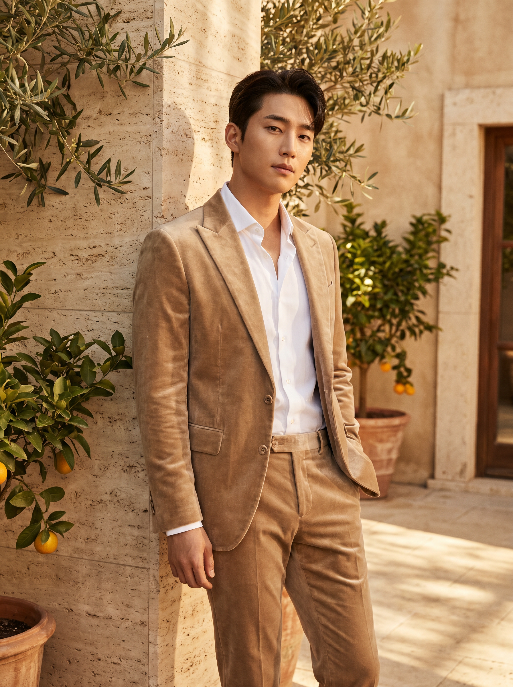 Sand Velvet Suit — Custom Made to Measure - front view
