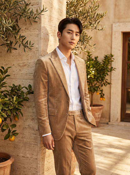 Sand Velvet Suit — Custom Made to Measure - front view