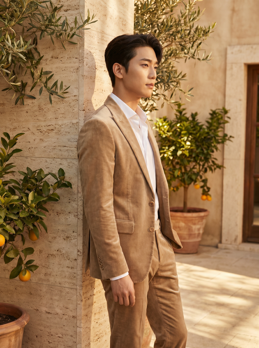 Sand Velvet Suit — Custom Made to Measure - side view