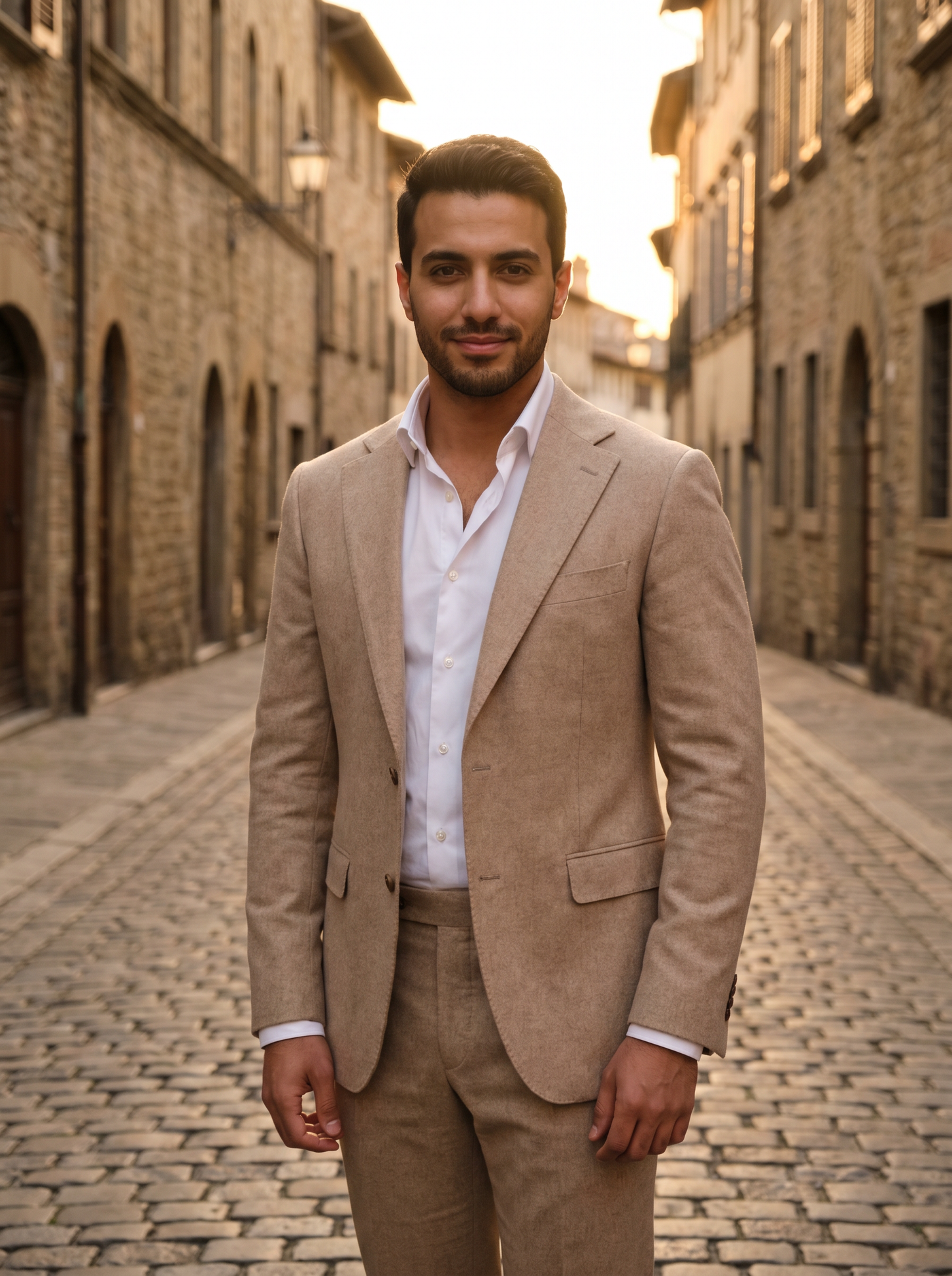 Sand Wool Groomsmen Suit — Custom Made to Measure - front view