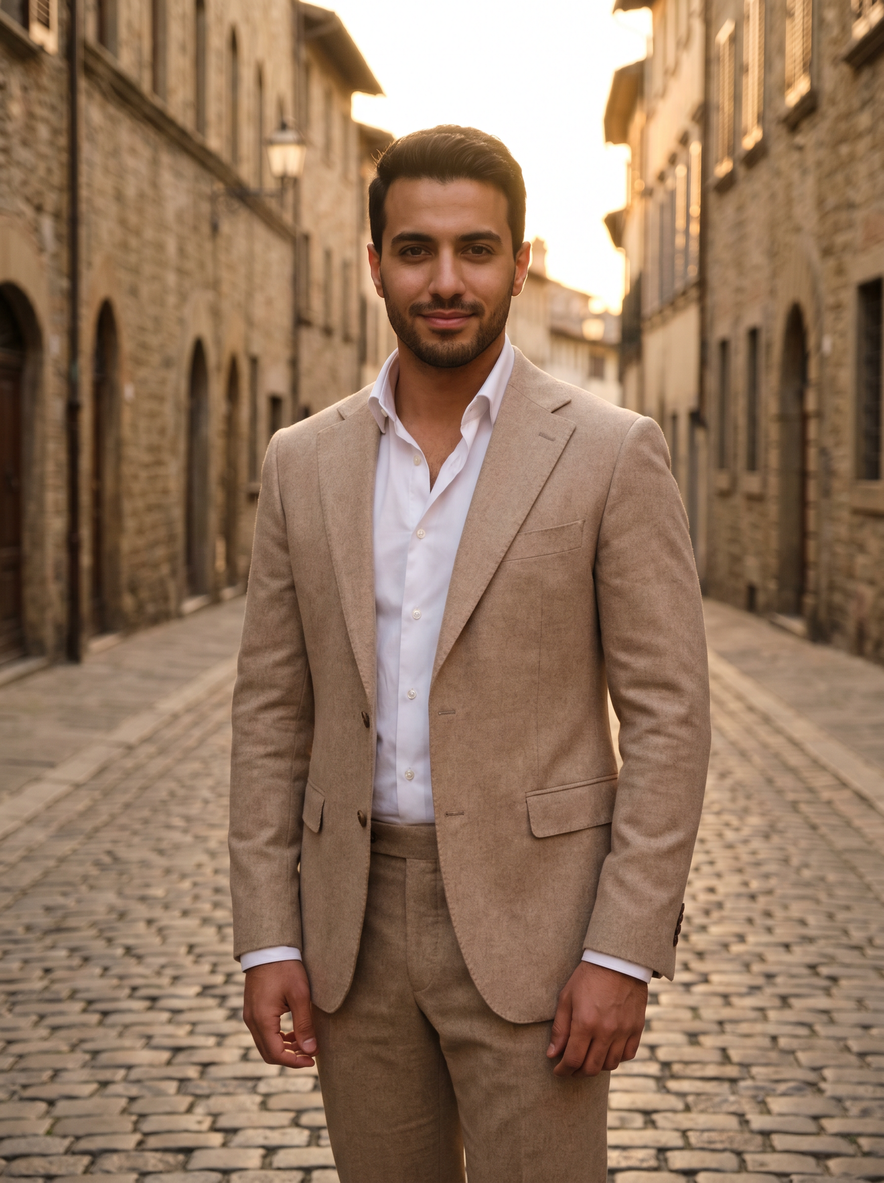 Sand Wool Groomsmen Suit — Custom Made to Measure - front view